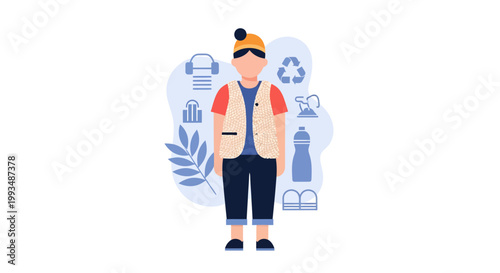 Eco friendly lifestyle concept with a person and icons