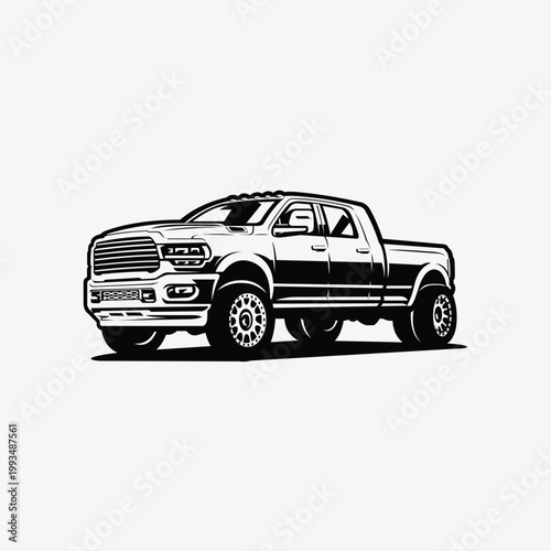 Dually truck lifted monochrome vector isolated. American pickup truck vector