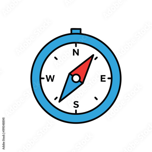 Free Download Minimalist blue compass icon with red directional needle for navigation and travel. - GFXLoad