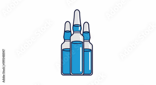 Three blue ampoules filled with liquid, displayed on a white background