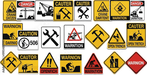 Construction signs warn workers of site hazards.