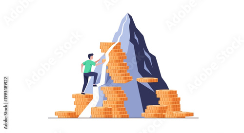 Climber Scaling a Mountain of Brick Blocks with Overcoming Obstacles