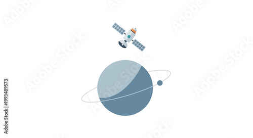 Stylized Satellite Orbiting a Planet Model for Space Exploration Concept