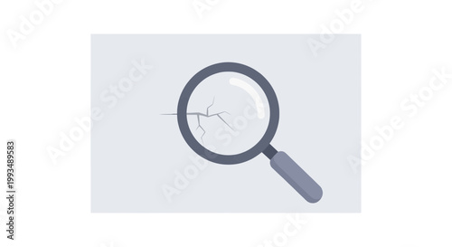 Magnifying glass with cracked glass surface for detailed search analysis