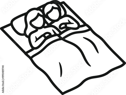 Couple sleeping peacefully together under blanket, romantic intimacy and love scene vector.