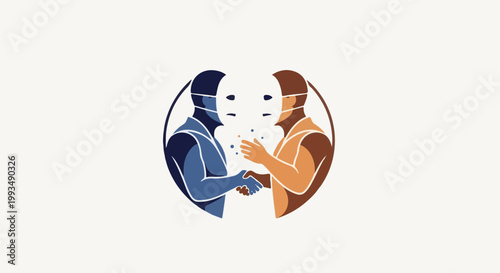 Two masked individuals shake hands, symbolizing transmission risks