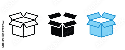 Box icons. Empty open shipping box or unboxing icon. Carton boxes icon set. Vector illustration