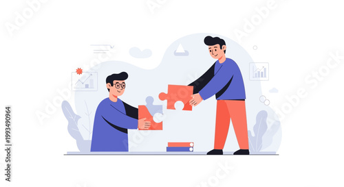 Teamwork puzzle solution, people connecting jigsaw pieces, collaboration concept