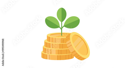 Growing Plant on Stack of Coins Symbolizing Financial Growth