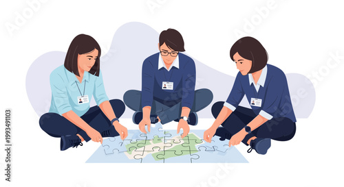 Teamwork puzzle solving, diverse people collaborating on a project, strategy and planning