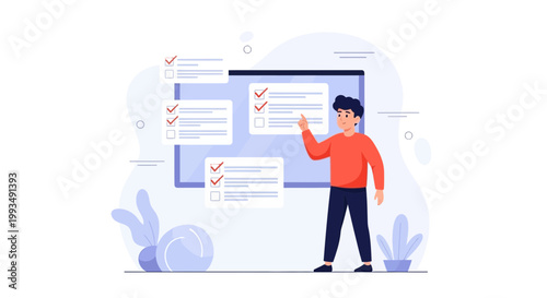 Man Checking Tasks on Checklist Board, Planning and Organization Concept