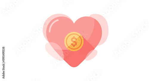 Stylized Heart with Coin Symbolizing Love and Financial Support