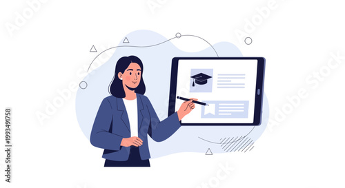 Woman Presenting Online Education on Tablet, Digital Learning Concept