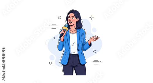 Woman Speaker with Microphone, Confident Presentation, Businesswoman Talking