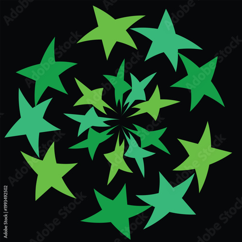 Green stars radiating from center on black background abstract pattern
