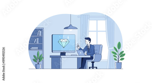 Business Professional Working from Home at Modern Desk
