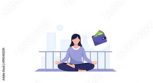 Calm Woman Meditating with Wallet and Money Icon