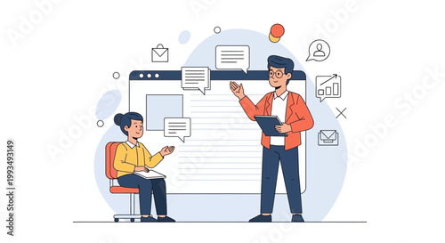 Business meeting, online communication, teamwork, presentation, digital marketing, strategy