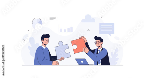 Business partners connecting puzzle pieces, teamwork, strategy, collaboration, success