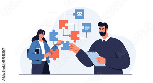 Business Team Collaboration: Puzzle Pieces Strategy, Planning, and Teamwork Concept
