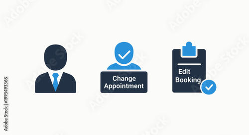 Appointment icons: person change appointment edit booking with appointment schedule calendar management reservation confirmation document clipboard customer arrangement workflow business