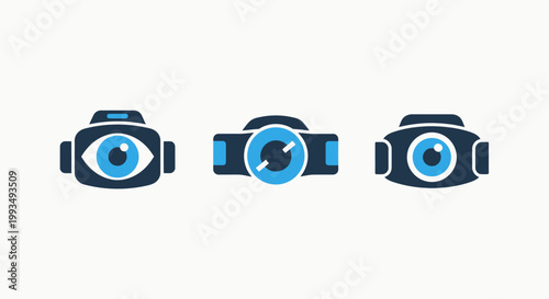 Collection of camera icons featuring an eye lens representing surveillance or recording surveillance recording security observation monitoring photography technology equipment illustration