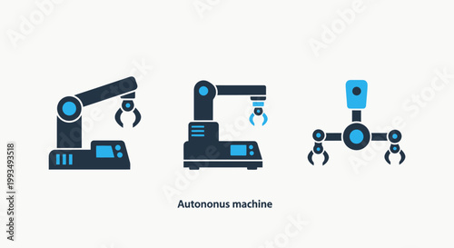 Icons of autonomous robotic arms used in manufacturing and industrial automation with autonomous automation industry manufacturing mechanical technology engineering assembly production