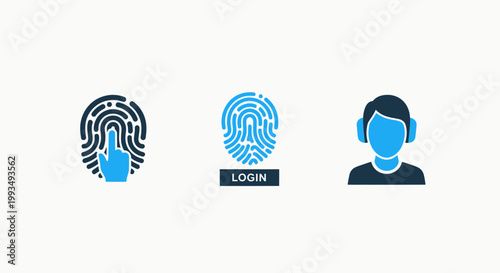 Icons for fingerprint authentication and user access with data protection user management call center customer service support icon fingerprint authentication security biometric identificatio