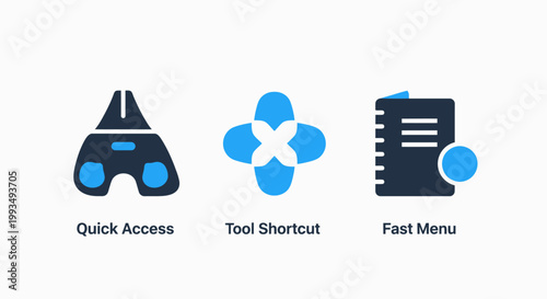 User interface icons: quick access tool shortcut fast menu with interface technology computer software navigation shortcut settings experience minimalist information connectivity workflow