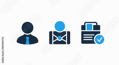 Three icons representing people and a document with a checkmark symbolizing tasks and completion dark blue white background document checkmark completion management business organization