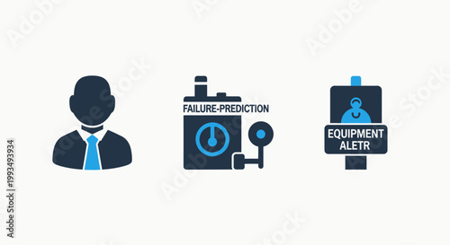 Icons for personnel failure prediction equipment status indicators with personnel prediction equipment business industry silhouette manufacturing maintenance indicator information technology