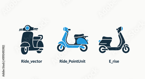 Collection of scooter icons for ride sharing urban mobility electric transportation services two wheeler pointunit mobility transport electric delivery illustration application movement