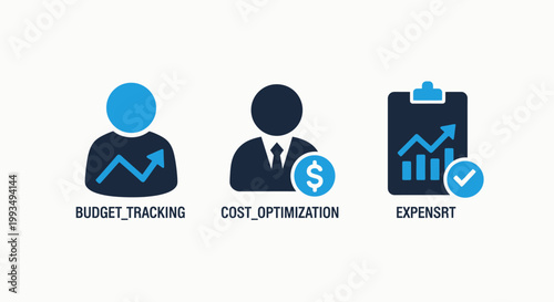 Financial management icons for budget tracking cost optimization expense monitoring with tracking optimization expenses financial management investment accounting analysis business planning