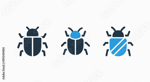 Collection of beetle insect icons in different styles representing bugs and nature entomology with wildlife creature entomology detailed illustration collection minimalism animalia exoskeleton