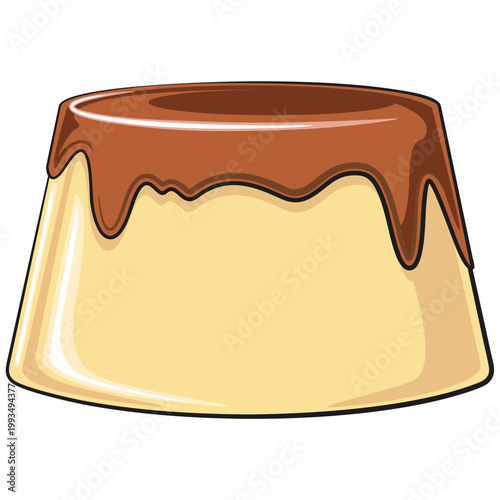 cute caramel pudding dessert cartoon vector illustration isolated, work of hand drawn