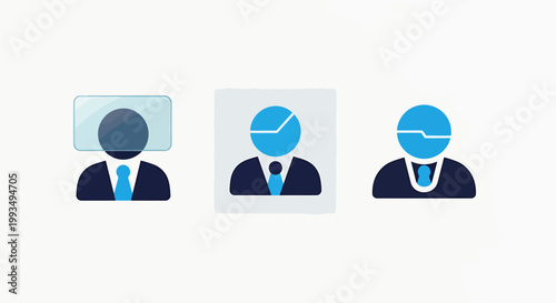 Collection of professional business avatar icons representing data analytics performance metrics digital technology integration for corporate user profiles business professional analytics