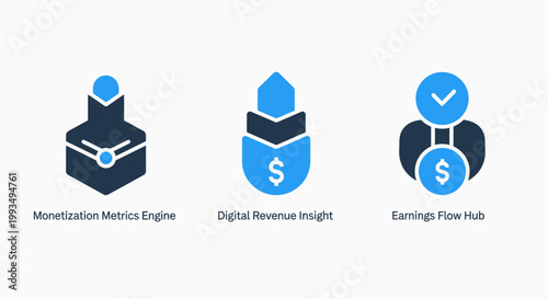 Business monetization and revenue growth icons featuring digital income insight monthly tracking and financial profit models monetization business tracking analysis analytics strategy financial