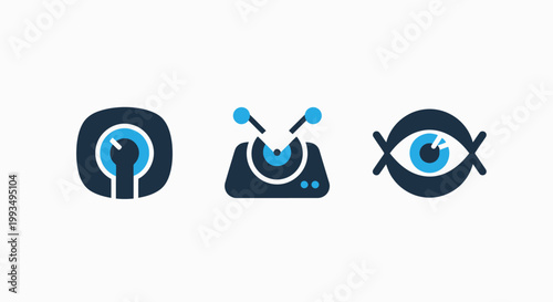 Computer vision and biometric security authentication icons for artificial intelligence surveillance systems with biometric security authentication surveillance monitoring computer artificial