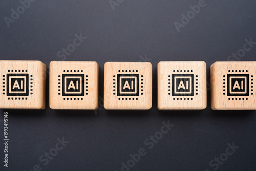 Konstfotografi Row of identical AI symbol blocks representing lack of differentiation, commodit
