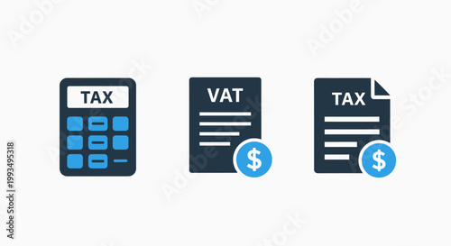 Tax and vat financial documents with calculator icon for accounting and tax calculation accounting document calculator business financial calculation investment taxation corporate management