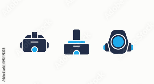 Virtual reality headset icon set showing different styles of vr technology with technology simulation metaverse immersive hardware interface collection computer electronics experience