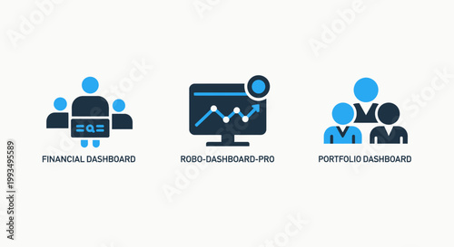 Financial dashboard robo advisor pro and investment portfolio management icons with financial dashboard investment portfolio management business analysis planning strategy performance