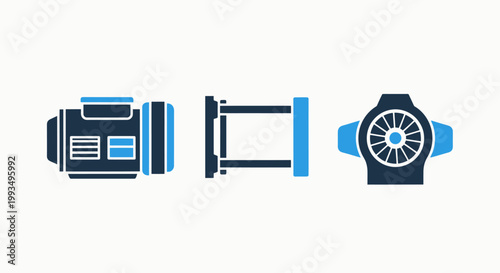 Industrial motor and mechanical components icons for machinery and engineering technical drawings with mechanical component industrial machinery engineering technical equipment hardware