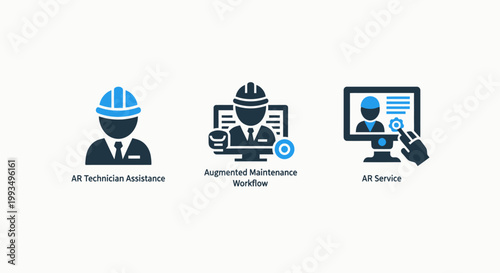 Industrial management and construction site safety oversight technology icons with industrial management construction oversight technology engineer supervisor monitoring inspection security