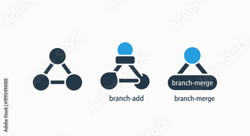 Version control branching icons for software development and git operations with software development programming repository workflow technology interface management technical engineering