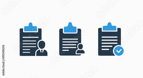 Professional business document clipboard and management icon set with clipboard document business management checklist administration professional complete verified processing corporate