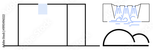 Architecture concepts, modern design, energy flow, creativity, minimalism, abstract art. Outline of geometric shapes, cascading waves and curves. Architecture concepts and modern design