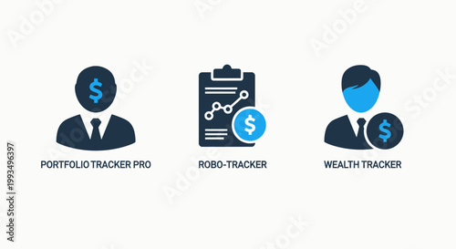 Wealth and portfolio management business icons with portfolio business tracking investment management accounting professional financial dashboard analysis strategy corporate planning