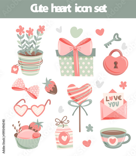 Soft Color Love Icon Collection with Hearts and Objects 