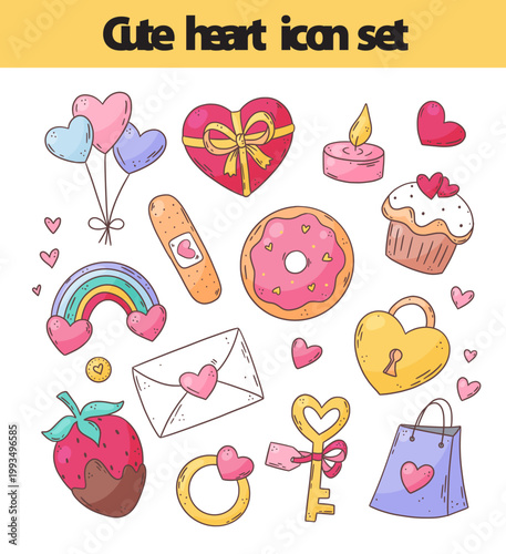 Creative Love and Emotion Icon Set with Hearts and Ribbons 